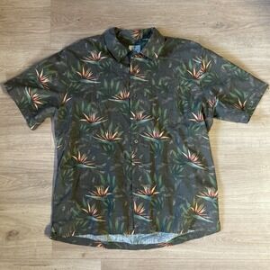 Solitude‎ Mens Washable Silk Bird of Paradise Tropical Aloha Shirt Large Green